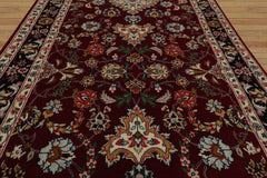 Runner Maroon, Black, Ivory Color Hand Knotted Tabriz Wool & Silk Traditional Oriental Rug
