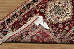 Runner Maroon, Black, Ivory Color Hand Knotted Tabriz Wool & Silk Traditional Oriental Rug