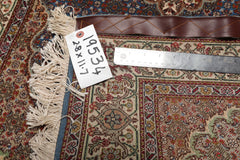 Runner Blue, Ivory, Brown Color Hand Knotted Tabriz Wool & Silk Traditional Oriental Rug