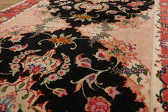 Runner Black, Peach, Coral Color Hand Knotted Tabriz Wool & Silk Traditional Oriental Rug