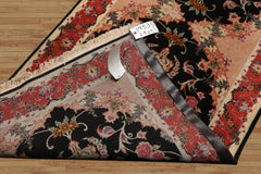 Runner Black, Peach, Coral Color Hand Knotted Tabriz Wool & Silk Traditional Oriental Rug