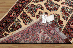 Runner Ivory, Black, Rust Color Hand Knotted Sarouk Wool Traditional Oriental Rug