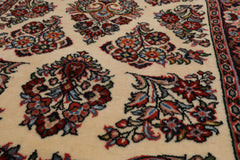 Runner Ivory, Black, Rust Color Hand Knotted Sarouk Wool Traditional Oriental Rug