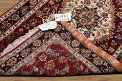 Runner Burgundy, Black, Ivory Color Hand Knotted Tabriz Wool & Silk Traditional Oriental Rug