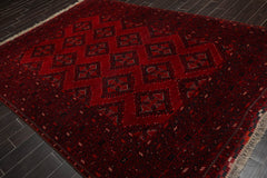 8x10 Red, Teal, Black Color Hand Knotted All-Over 100% Wool Tribal Oriental Rug