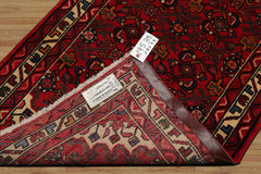 Runner Red, Ivory, Green Color Hand Knotted Hamedan Wool Traditional Oriental Rug