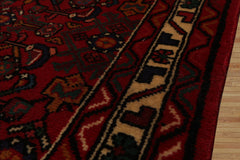 Runner Red, Ivory, Green Color Hand Knotted Hamedan Wool Traditional Oriental Rug