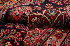 Runner Navy, Orange, Ivory Color Hand Knotted Hamedan Wool Traditional Oriental Rug