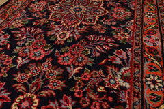 Runner Navy, Orange, Ivory Color Hand Knotted Hamedan Wool Traditional Oriental Rug