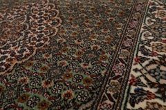 Runner Green, Ivory, Taupe Color Hand Knotted Tabriz Wool & Silk Traditional Oriental Rug