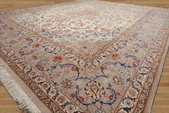 8x10 Ivory, Taupe, Navy Color Hand Knotted Isfahan Wool & Silk Traditional Oriental Rug