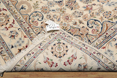 6x9 Ivory, Tan, Navy Color Hand Knotted Nain Wool & Silk Traditional Oriental Rug