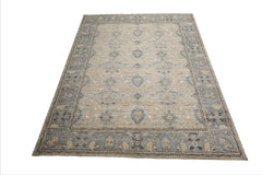 9X12 Gray Beige, Tan, Turquoise Color Hand Knotted Khyber Wool Traditional Oriental Rug
