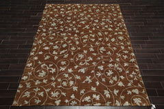 8x10 Brown, Bluish Gray, Color Hand Knotted Floral 100% Wool Transitional Oriental Rug