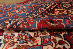 7x10 Red, Blue, Navy Color Hand Knotted Isfahan Wool Traditional Oriental Rug