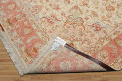 6x10 Ivory, Rose, Lime Color Hand Knotted Tabriz Wool & Silk Traditional Oriental Rug