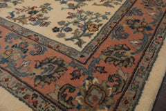 4x6 Ivory, Rose, Blue Color Hand Knotted All-Over 100% Wool Traditional Oriental Rug