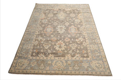 9x12 Brown, Slate, Peach Color Hand Knotted Afghan Oushak Wool Traditional Oriental Rug