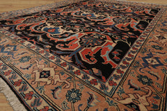 8x9 Charcoal, Coral, Peach Color Hand Knotted Heriz Wool Traditional Oriental Rug