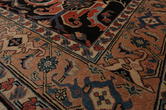 8x9 Charcoal, Coral, Peach Color Hand Knotted Heriz Wool Traditional Oriental Rug