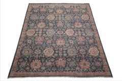 8x10 Slate, Rose, Rust Color Hand Knotted Distressed Wool Traditional Oriental Rug