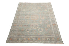 8x10 Mint, Peach, Gray Color Hand Knotted Afghan Oushak Wool Traditional Oriental Rug