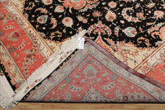 8x11 Black, Rose, Ivory Color Hand Knotted Tabriz Wool & Silk Traditional Oriental Rug