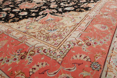 8x11 Black, Rose, Ivory Color Hand Knotted Tabriz Wool & Silk Traditional Oriental Rug