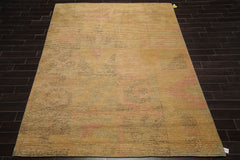 8x10 Tan, Gold, Rust Color Hand Knotted All-Over 100% Wool Contemporary Oriental Rug