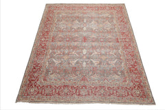 8x10 Gray, Coral, Beige Color Hand Knotted Distressed Wool Traditional Oriental Rug