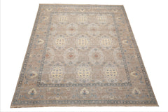 8x10 Tan, Beige, Slate Color Hand Knotted Distressed Wool Traditional Oriental Rug