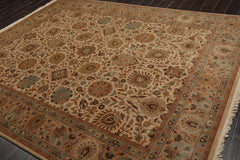 8x10 Beige, Tan, Peach Color Hand Knotted All-Over 100% Wool Traditional Oriental Rug