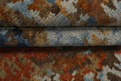 6x9 Burnt Orange, Brown, Moss Color Hand Knotted Sherpa Wool Modern Oriental Rug