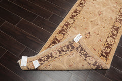 Runner Wheat, Brown, Beige Color Hand Knotted All-Over 100% Wool Traditional Oriental Rug