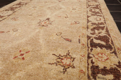 Runner Wheat, Brown, Beige Color Hand Knotted All-Over 100% Wool Traditional Oriental Rug