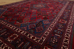 8x12 Red, Navy, Ivory Color Hand Knotted Heriz Wool Traditional Oriental Rug