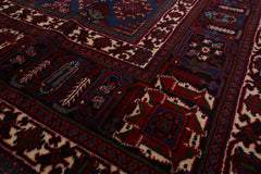 8x12 Red, Navy, Ivory Color Hand Knotted Heriz Wool Traditional Oriental Rug