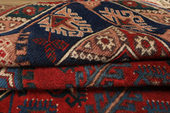 6x9 Red, Navy, Turquoise Color Hand Knotted Shirvan Wool Tribal Oriental Rug