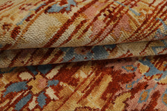 6x9 Burnt Orange, Light Gold, Aqua Color Hand Knotted Oushak Wool Traditional Oriental Rug