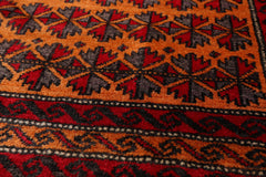 3x5 Orange, Red, Gray Color Hand Knotted All-Over 100% Wool Traditional Oriental Rug