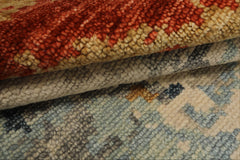 6x9 Beige, Aqua, Coral Color Hand Knotted Oushak Wool Modern Oriental Rug