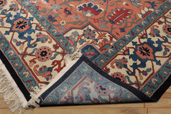 Palace Peach, Midnight Blue, Ivory Color Hand Knotted All-Over 100% Wool Traditional Oriental Rug