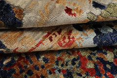 6x9 Navy, Burnt Orange, Sage Color Hand Loomed Sherpa Bamboo Silk Modern Oriental Rug