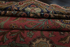 12x17 Antique Rose, Navy, Aqua Color Hand Knotted Antique Sarouk Wool Traditional Oriental Rug