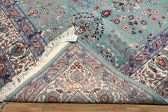 8x10 Turquoise, Ivory, Red Color Hand Knotted Indo Sarouk New Zealand Wool Traditional Oriental Rug