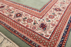 8x10 Mint, Ivory, Blush Color Hand Knotted Indo Tabriz Wool Traditional Oriental Rug