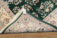 8x10 Emerald, Ivory, Blush Color Hand Knotted Indo Kashan Wool Traditional Oriental Rug