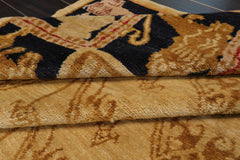8x10 Beige, Gold, Midnight Blue Color Hand Knotted Tibetan Wool Transitional Oriental Rug