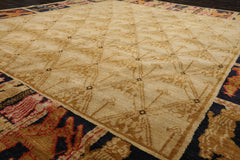 8x10 Beige, Gold, Midnight Blue Color Hand Knotted Tibetan Wool Transitional Oriental Rug