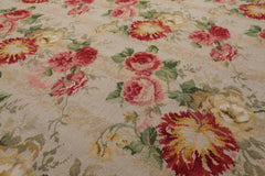 9x12 Ivory, Green, Rose Color Hand Woven French Aubusson Needlepoint Wool Modern Oriental Rug